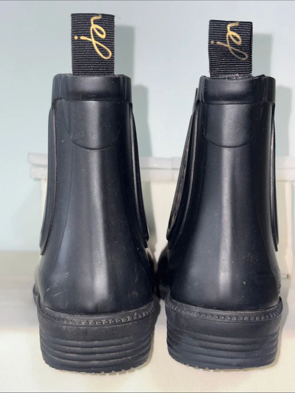 Joules Rutland Matte Black Chelsea Rain Boots with Snakeskin Patterned Inserts